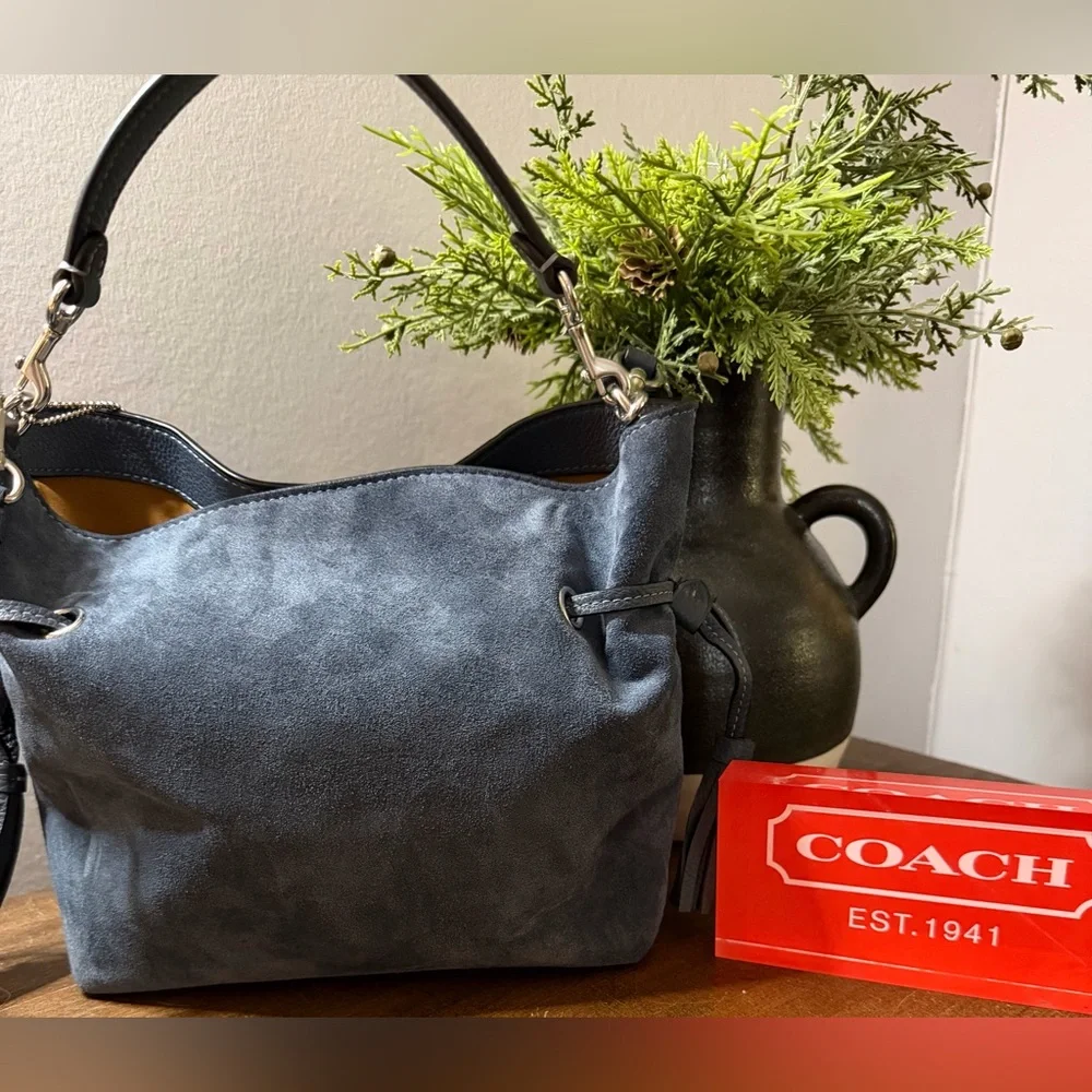 Coach Andy Blue Suede Crossbody Bag - Picture 2 of 11